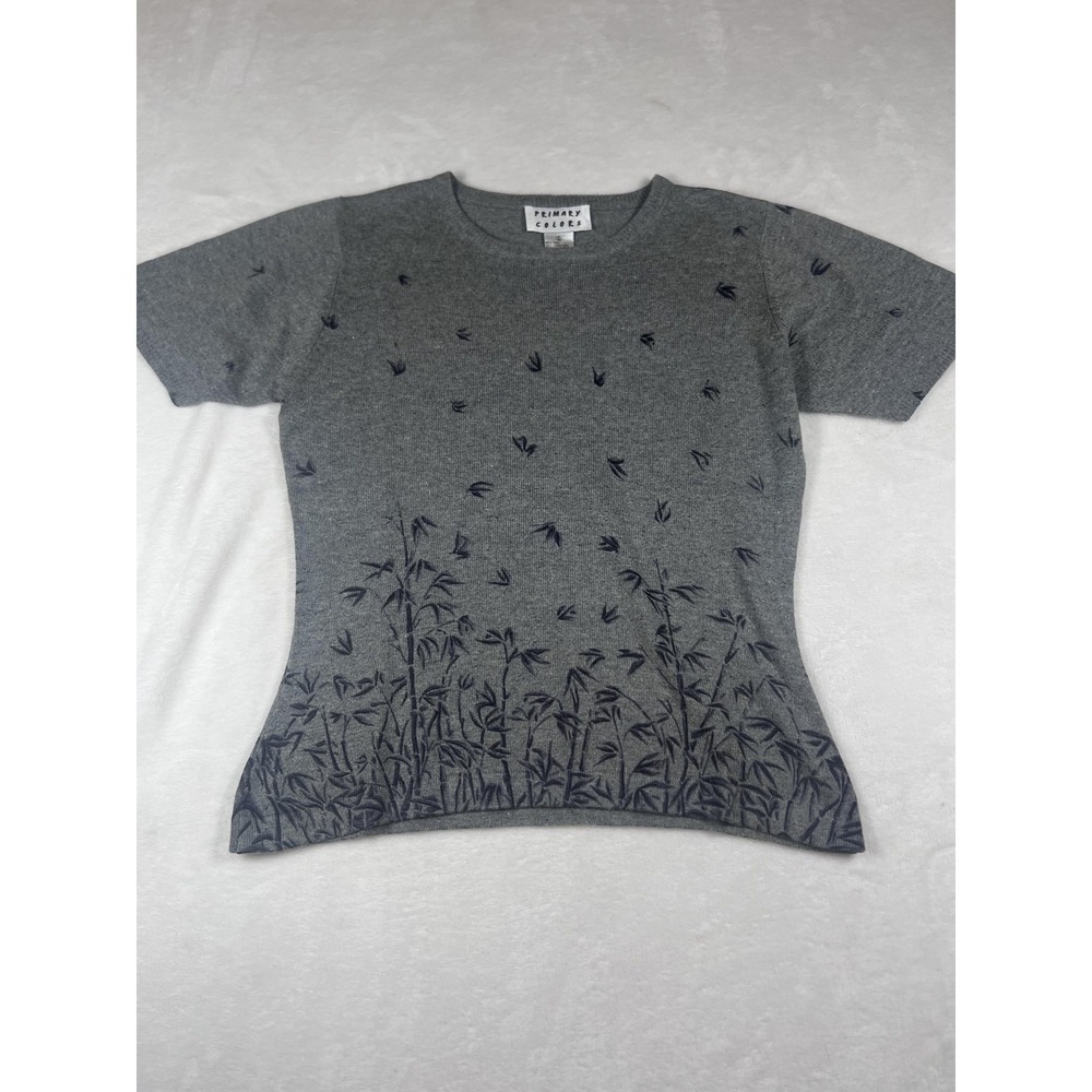 Primary Colors Sweater‎ Womens Small Gray Silk Bamboo Short Sleeve Knit